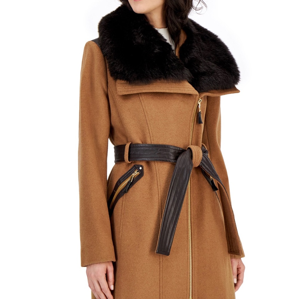 Via Spiga Faux-Fur-Collar Wrap Coat